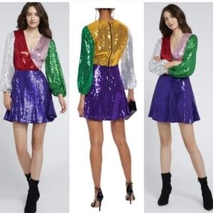 Alice + Olivia Blaze Sequin Color Block Mini Dress in size 6